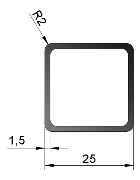 Steckprofil ohne Steg - 25,0 x 25,0 x 1,5mm