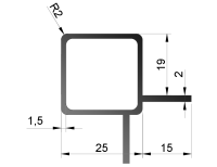 Steckprofil 2-Stege kleiner Winkel - 25,0 x 25,0 x 1,5 mm